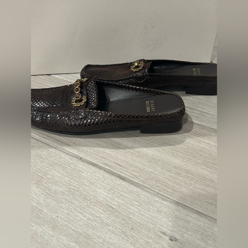 Stuart Weitzman Dark Brown Snake Pattern Mule Loa… - image 6